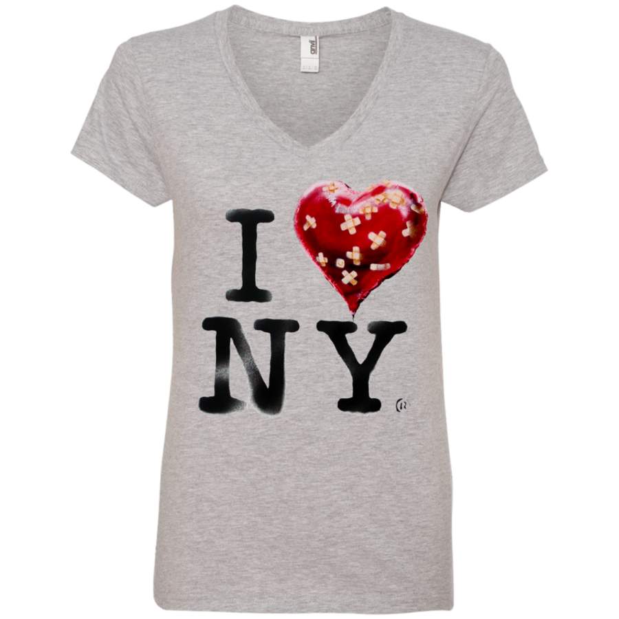 Banksy’s I Love New York Ladies’ V-Neck T-Shirt