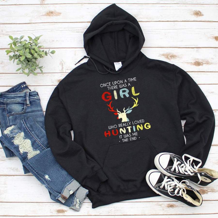 Deer girl who really loved hunting it was me forest animal lovers black hoodie for men and women S-5XL