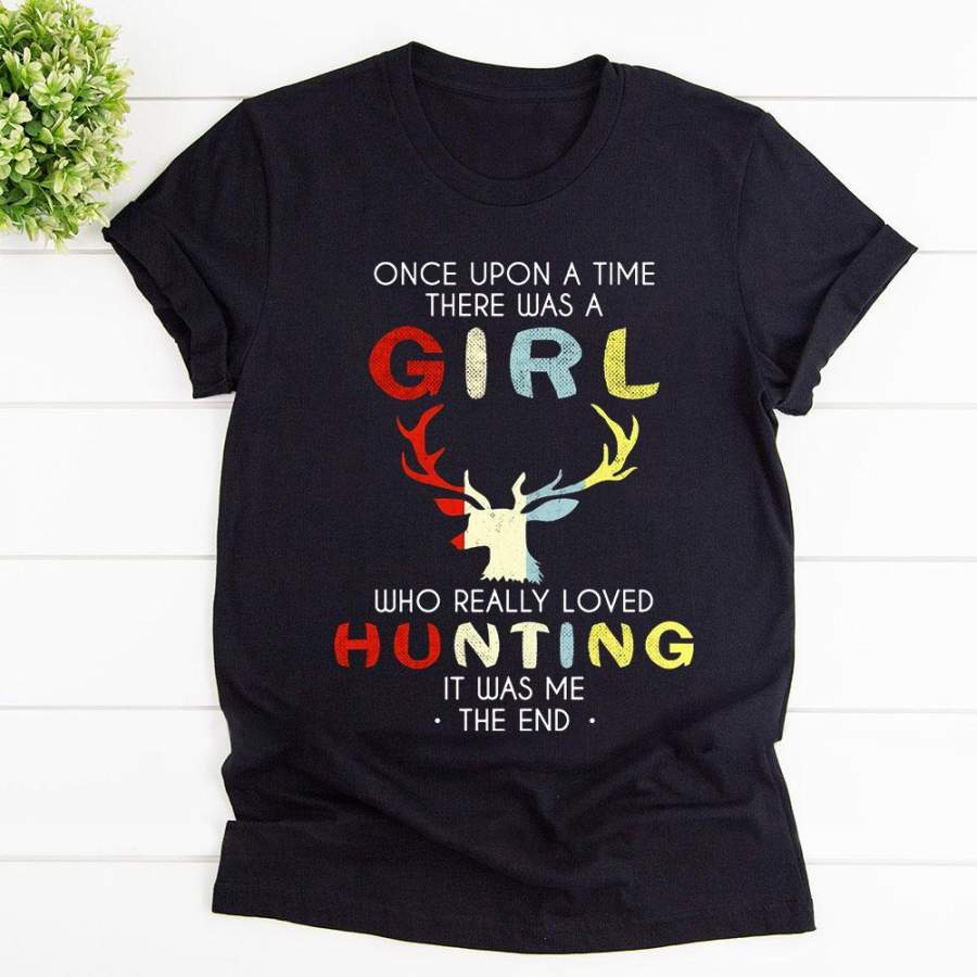 Deer girl who really loved hunting it was me forest animal lovers black cotton t shirt for men and women S-6XL