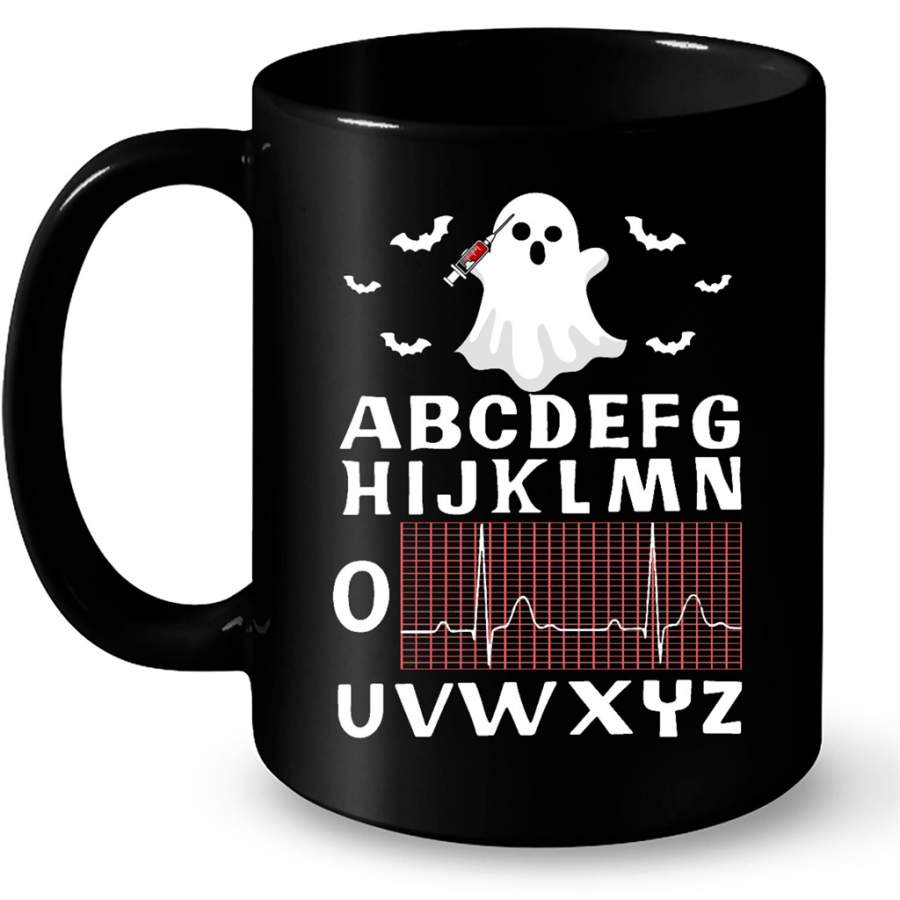 Boo Halloween Ghost PQRST Nurse Alphabet Heartbeat B – Full-Wrap Coffee Black Mug