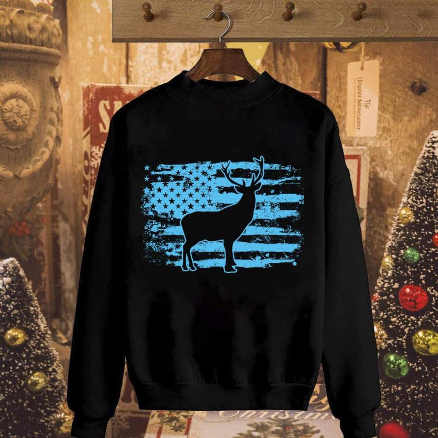 USA flah hunter hunting deer american flag black sweatshirt for men and women S-5XL