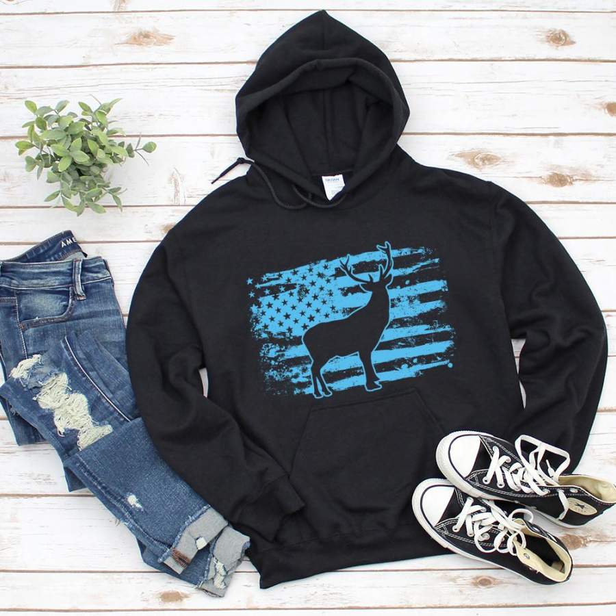 USA flah hunter hunting deer american flag black hoodie for men and women S-5XL