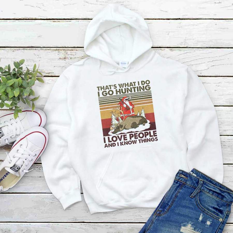 Santa go hunting on christmas and love people reindeer retro white hoodie for men and women S-5XL