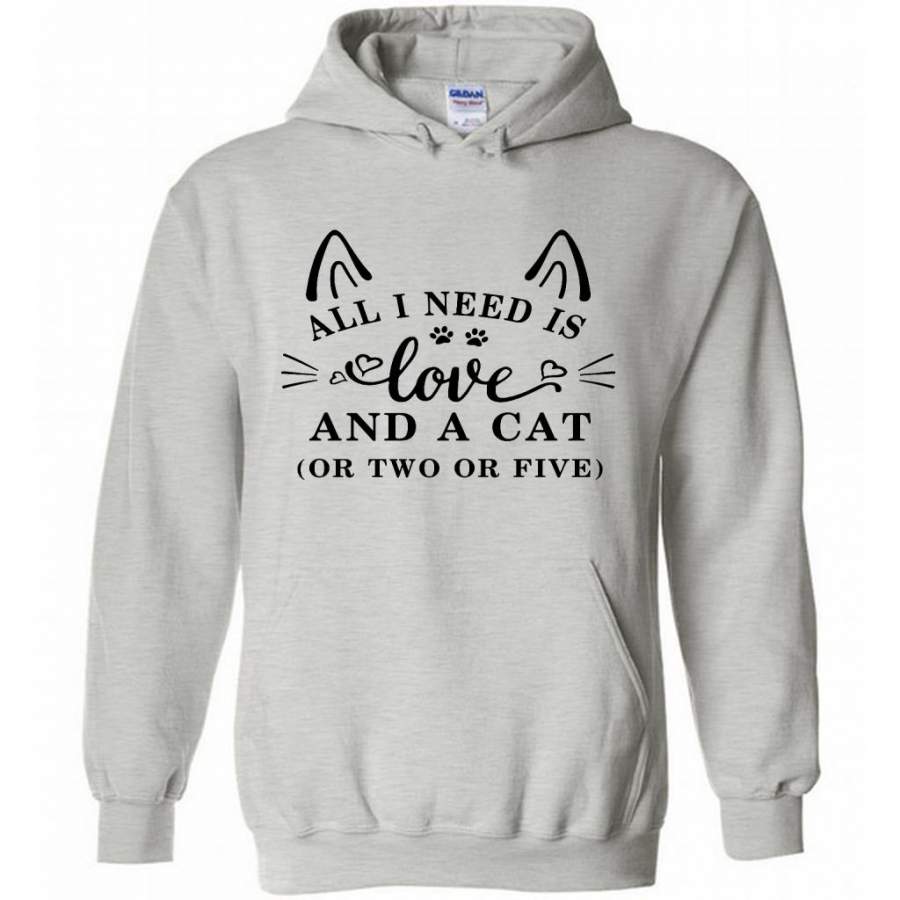 All I Need Is Love And A Cat Or Two Or Five (w) – Gildan Heavy Blend Hoodie