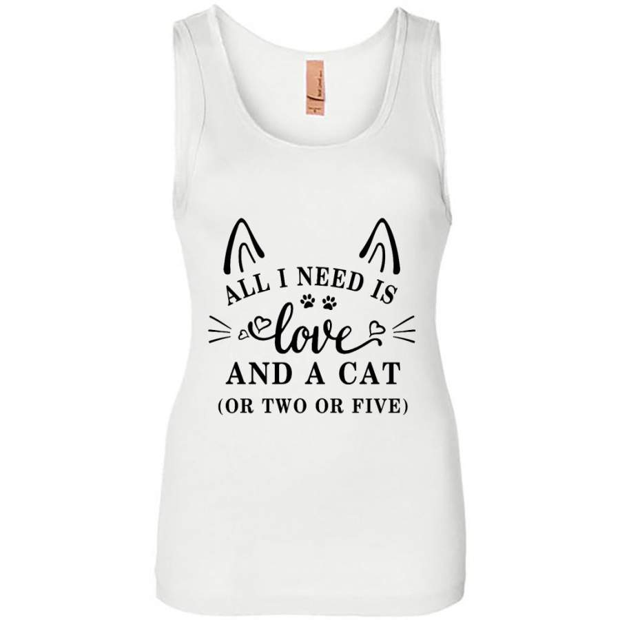 All I Need Is Love And A Cat Or Two Or Five (w) – Womens Jersey Tank