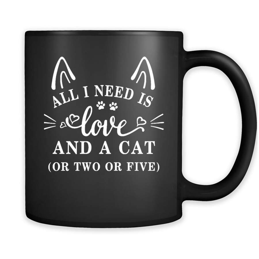 All I Need Is Love And A Cat Or Two Or Five – Full-Wrap Coffee Black Mug