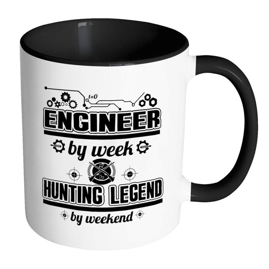 Engineer By Week Hunting Legend By Weekend White 11oz Accent Coffee Mugs