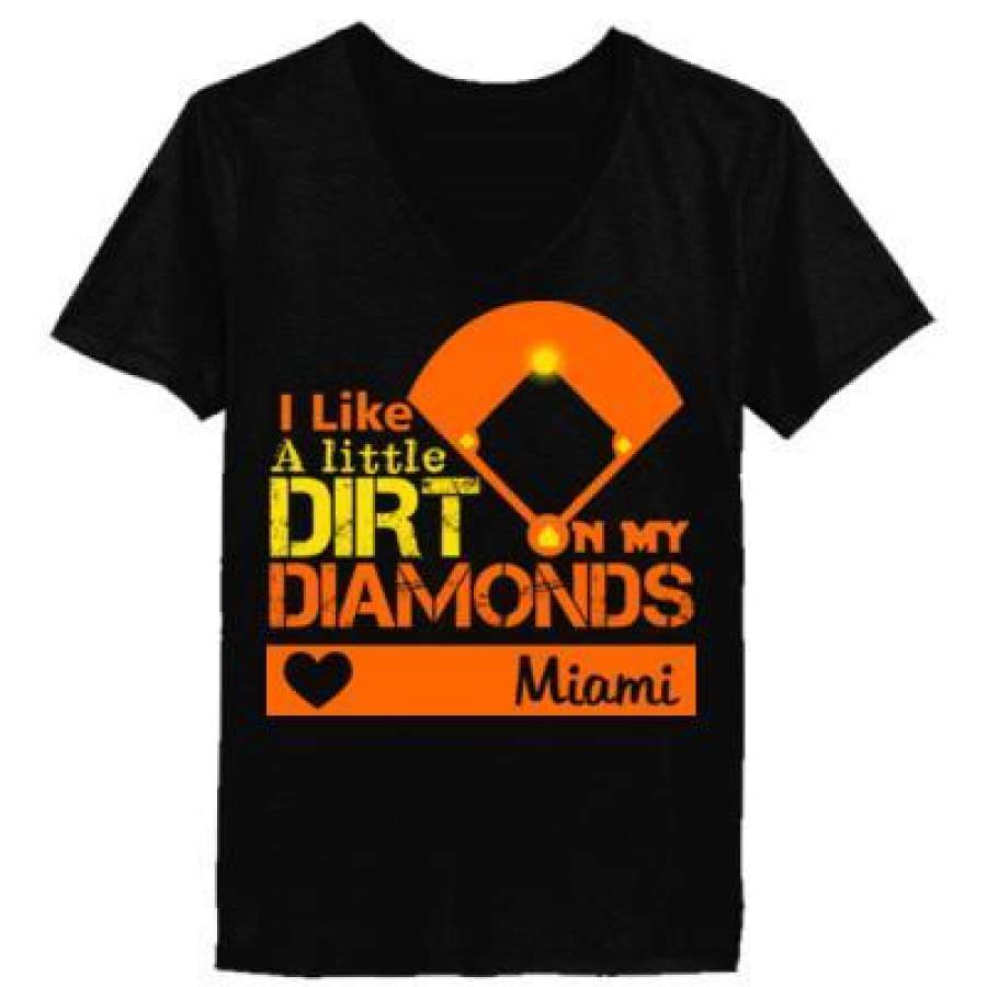 AGR Miami Marlins I Like A Little Dirt On My Diamonds – Ladies’ V-Neck T-Shirt