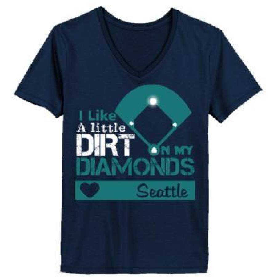 AGR Seattle Mariners I Like A Little Dirt On My Diamonds – Ladies’ V-Neck T-Shirt