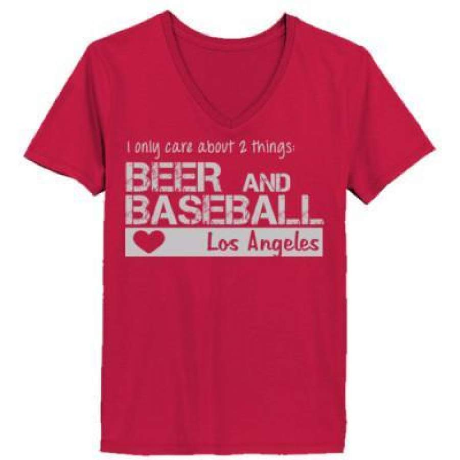 AGR Los Angeles Angels of Anaheim I Only Care About 2 Things Beer And Baseball – Ladies’ V-Neck T-Shirt