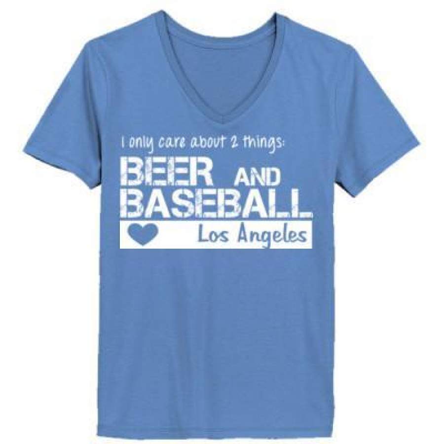 AGR Los Angeles Dodgers I Only Care About 2 Things Beer And Baseball – Ladies’ V-Neck T-Shirt