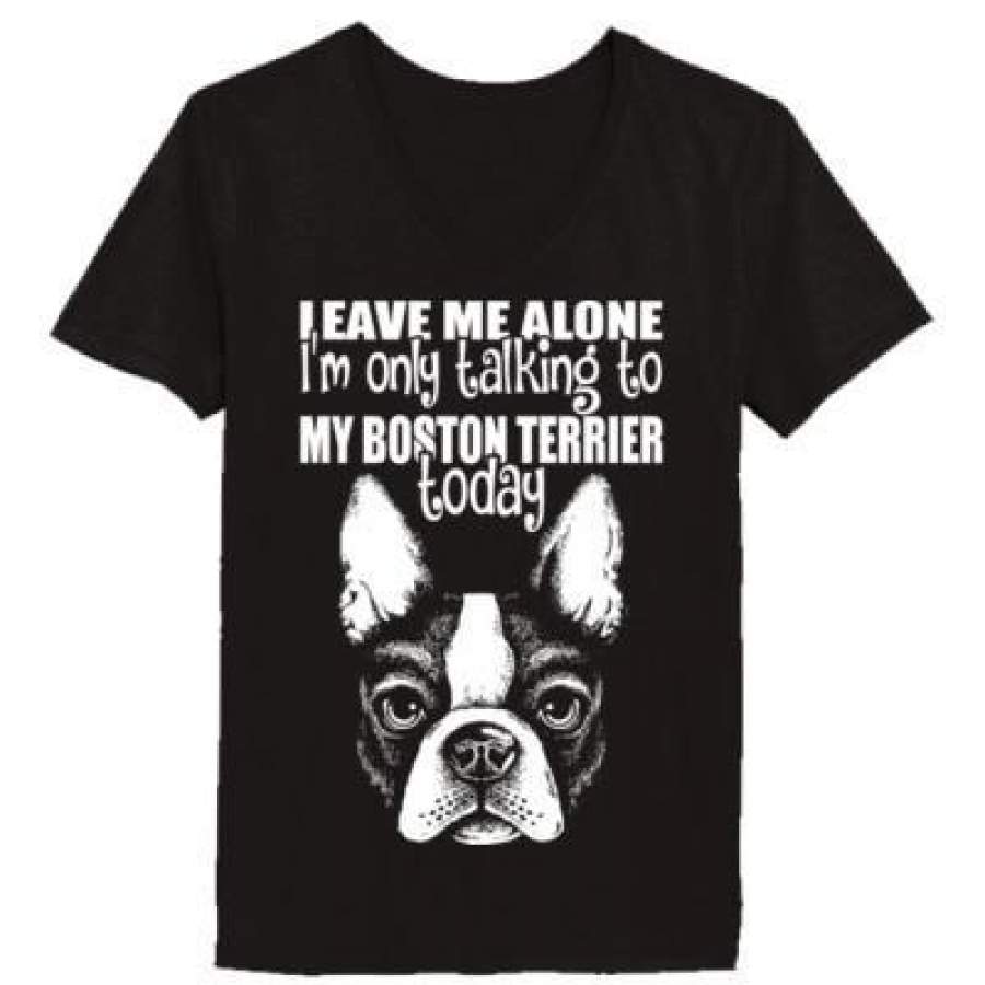 AGR Leave Me Alone Im Only Talking To My Boston Terrier Today – Ladies’ V-Neck T-Shirt