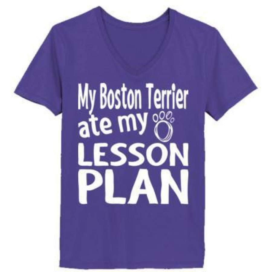 AGR My Boston Terrier Ate My Lesson Plan – Ladies’ V-Neck T-Shirt