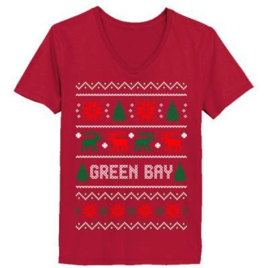 AGR Green Bay Ugly Christmas Sweater Xmas – Ladies’ V-Neck T-Shirt