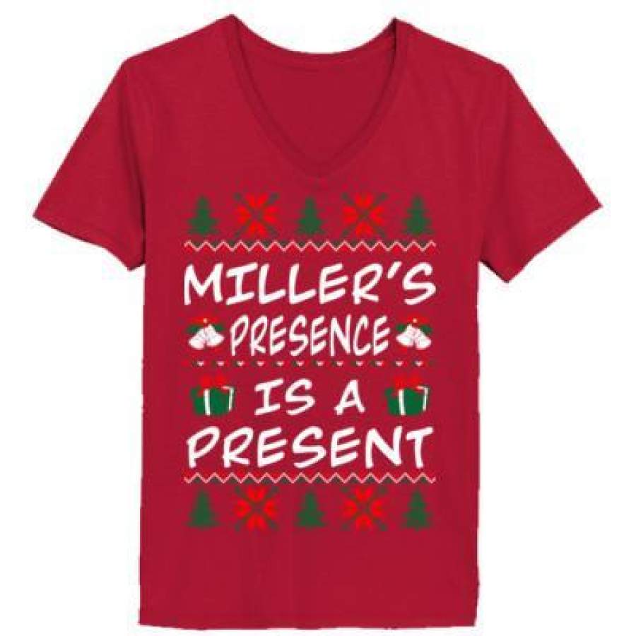 AGR Millers Presence Is A Present – Ladies’ V-Neck T-Shirt