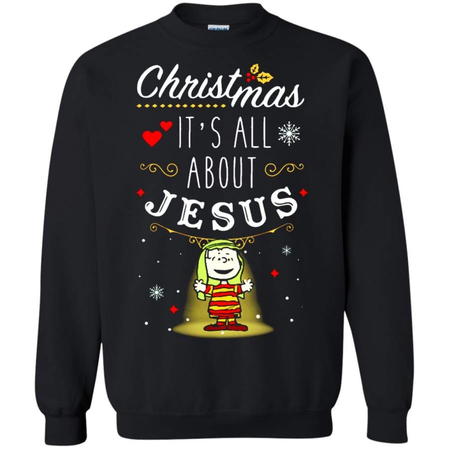 AGR Christmas It_s All About Jesus Linus Van Pelt Snoopy Sweatshirt