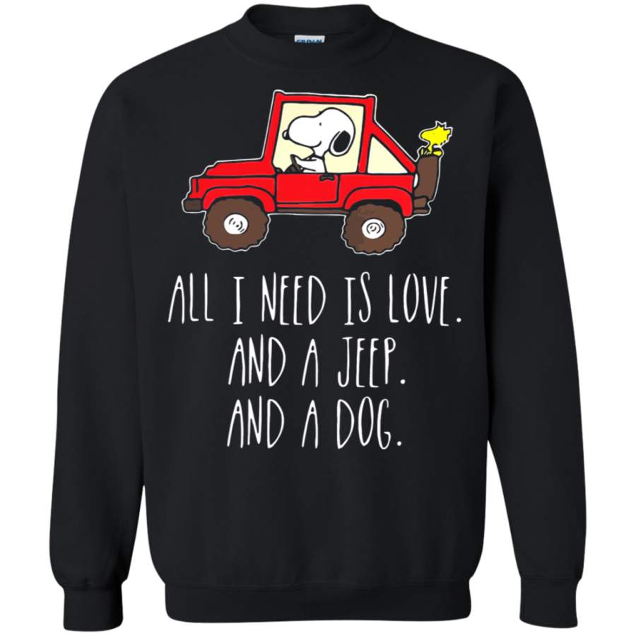 AGR All I Need Is Love And A Jeep And A Dog Snoopy Sweatshirt