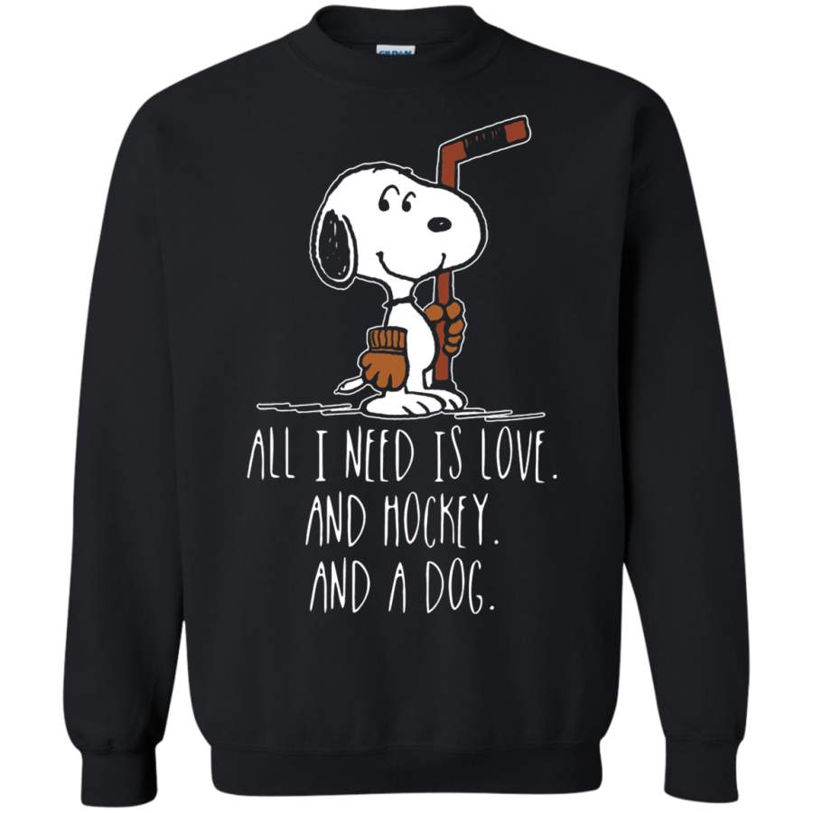 AGR All I Need Is Love And Hockey And A Dog Snoopy Sweatshirt