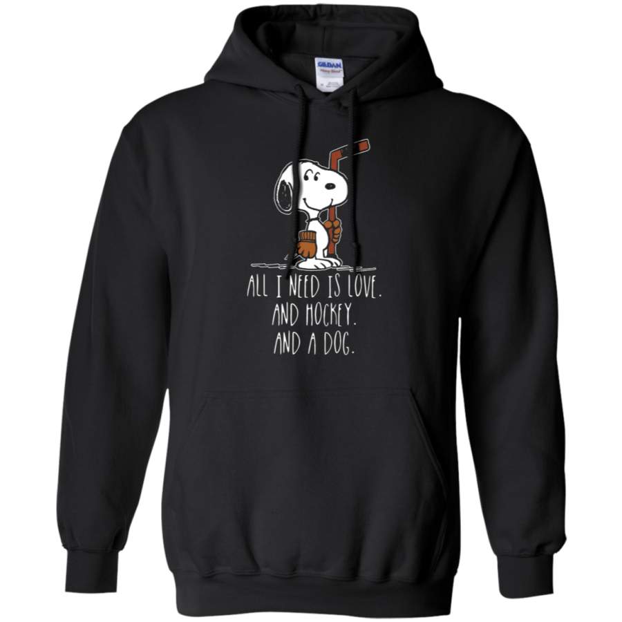 AGR All I Need Is Love And Hockey And A Dog Snoopy Hoodie