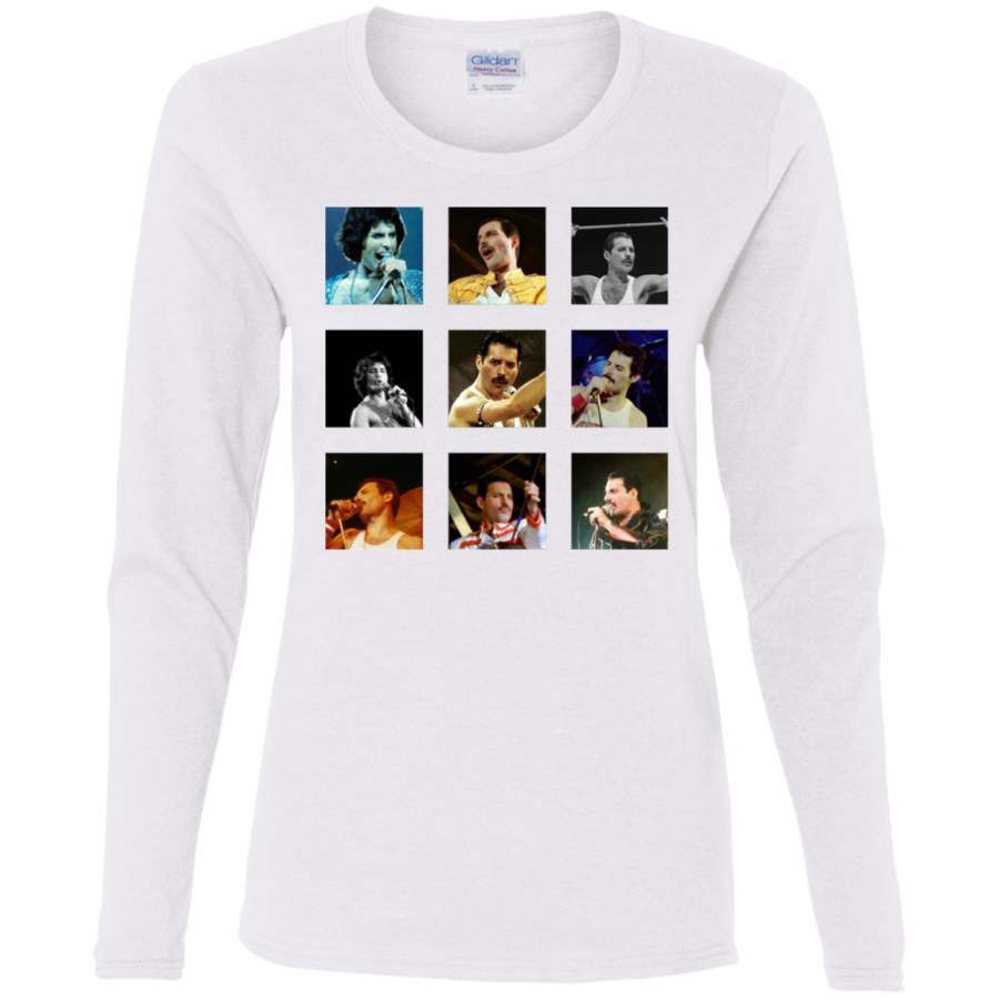 AGR Freddie Mercury Collage Ladies’ Cotton LS T-Shirt