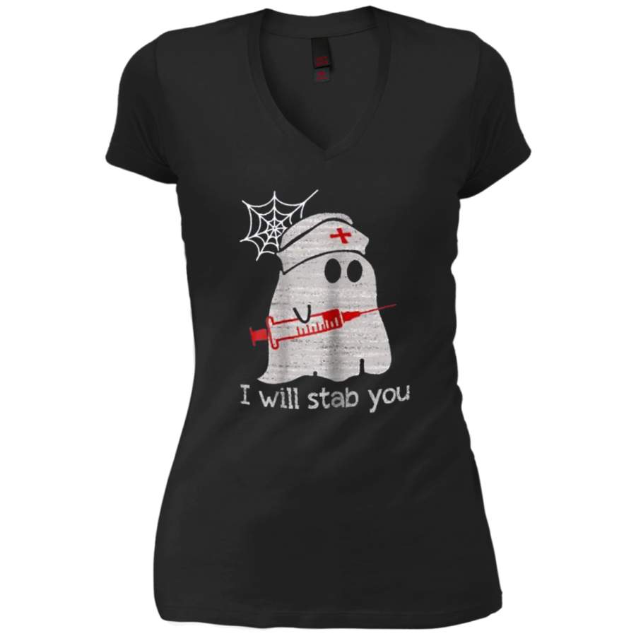 AGR Nurse ghost I will stab you funny Halloween Ladies V-Neck