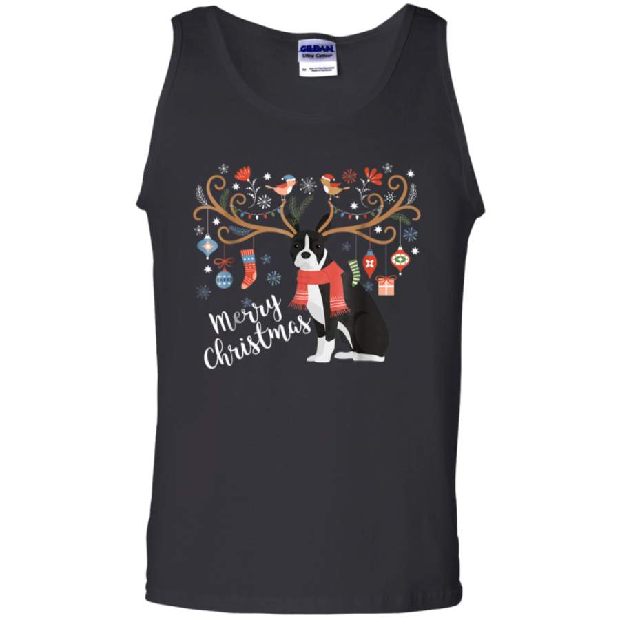 AGR Boston Terrier Dog Christmas Reindeer Dog Shirt G220 Gildan 100% Cotton Tank Top