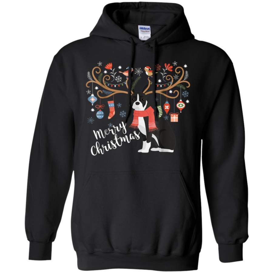 AGR Boston Terrier Dog Christmas Reindeer Dog Shirt G185 Gildan Pullover Hoodie 8 oz.