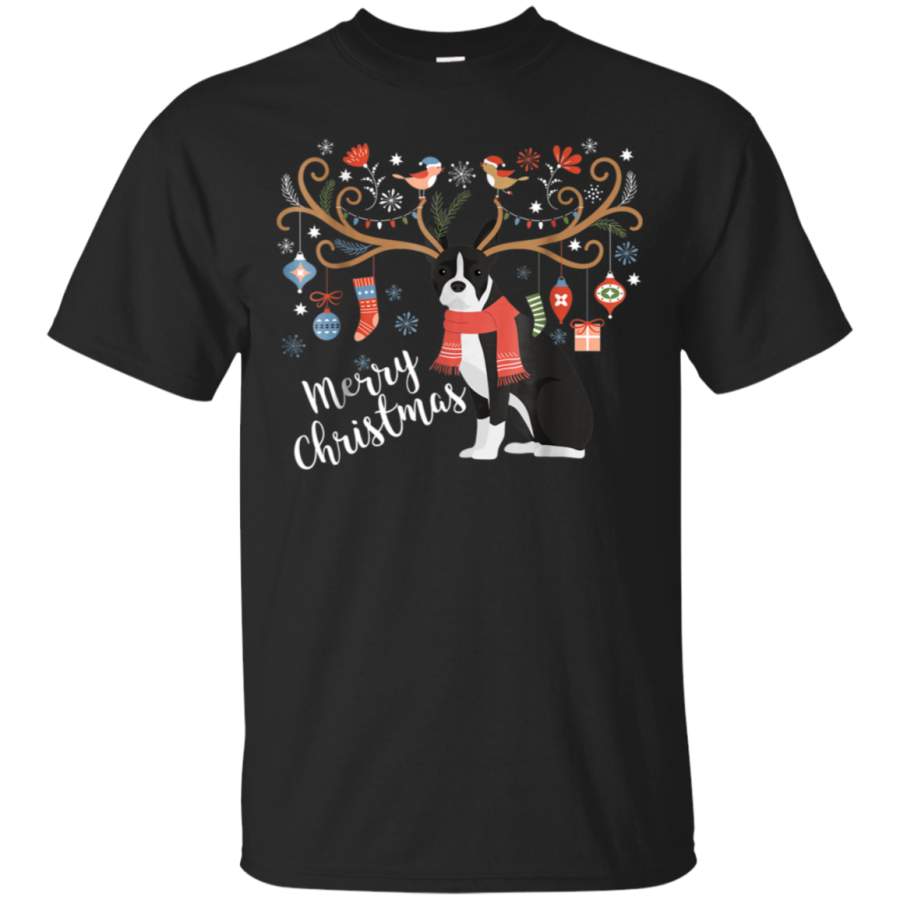 AGR Boston Terrier Dog Christmas Reindeer Dog Shirt G200 Gildan Ultra Cotton T-Shirt