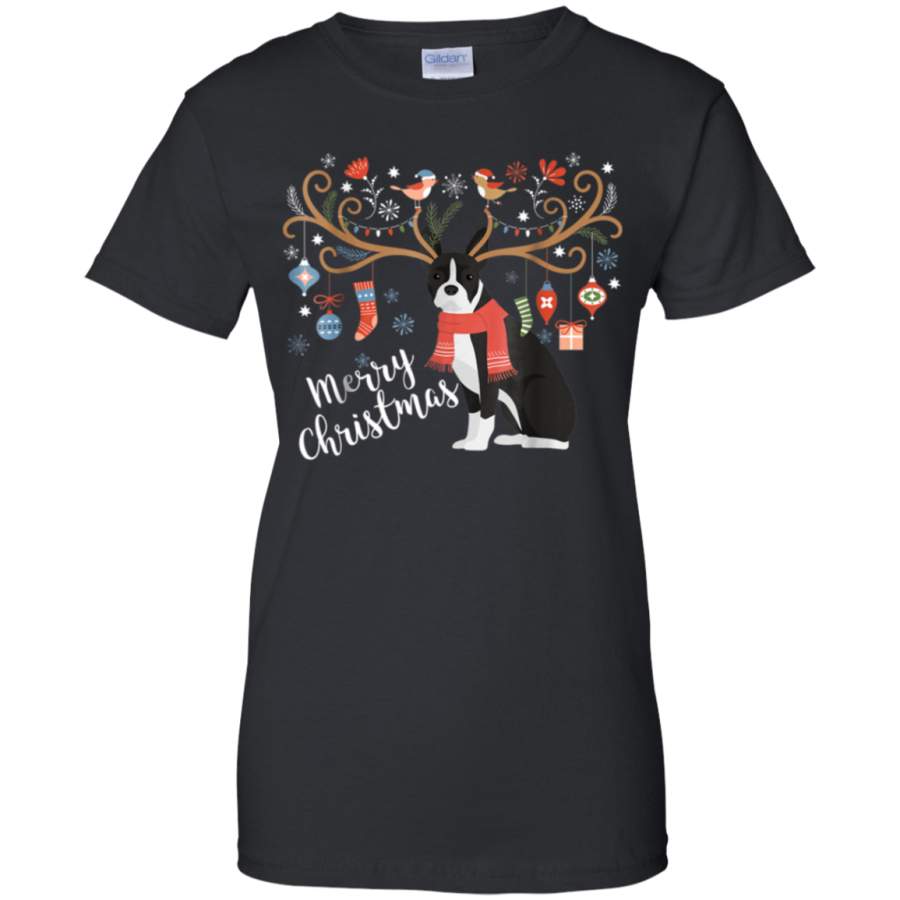 AGR Boston Terrier Dog Christmas Reindeer Dog Shirt G200L Gildan Ladies’ 100% Cotton T-Shirt