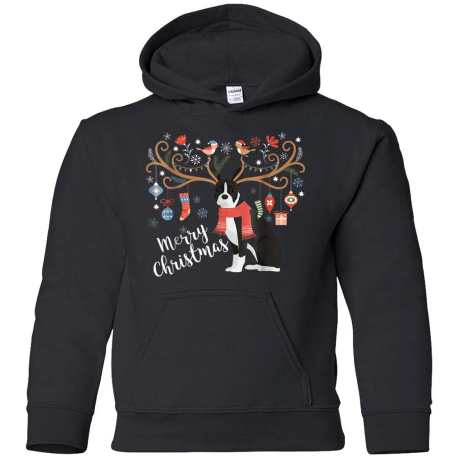 AGR Boston Terrier Dog Christmas Reindeer Dog Shirt G185B Gildan Youth Pullover Hoodie