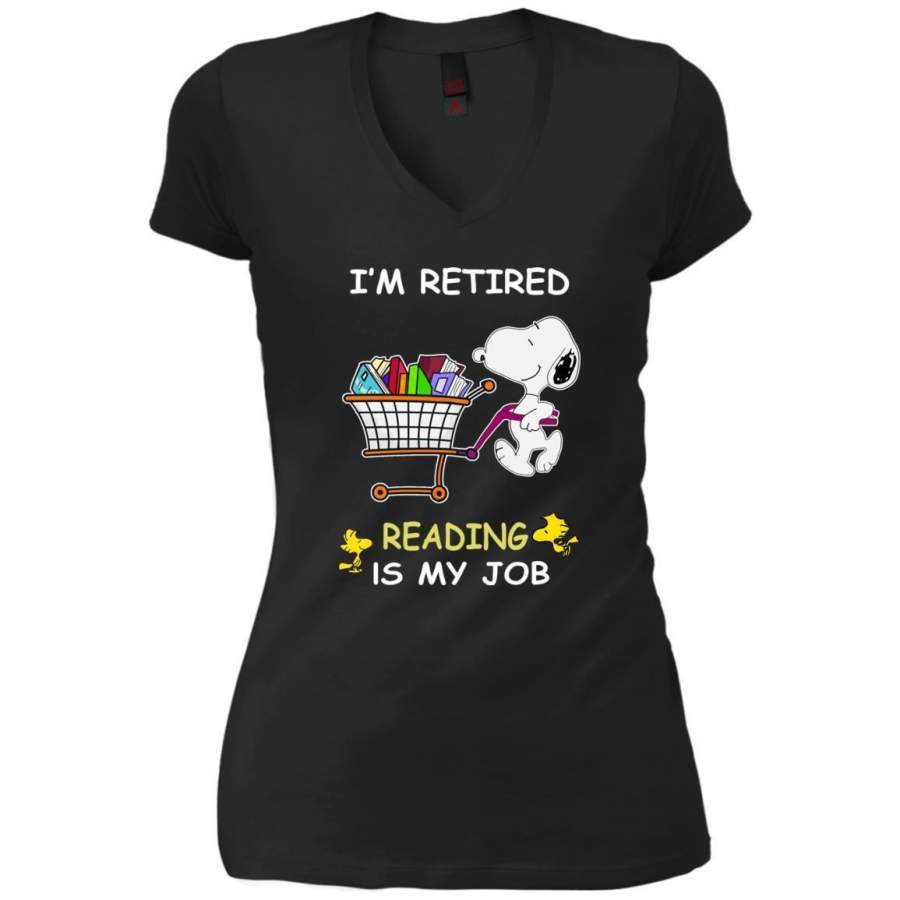 AGR Snoopy I’m Retired Reading Is My Job Shirt V-Neck