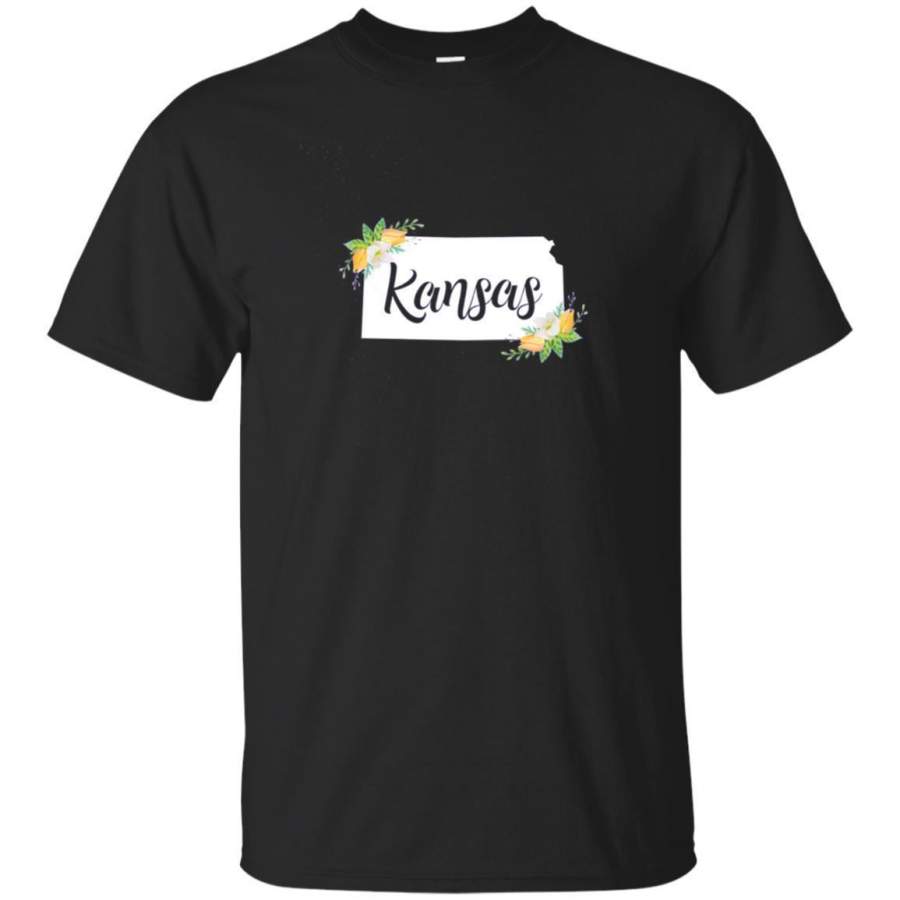 AGR Kansas Home State T Shirt State Shaped Flower Tee