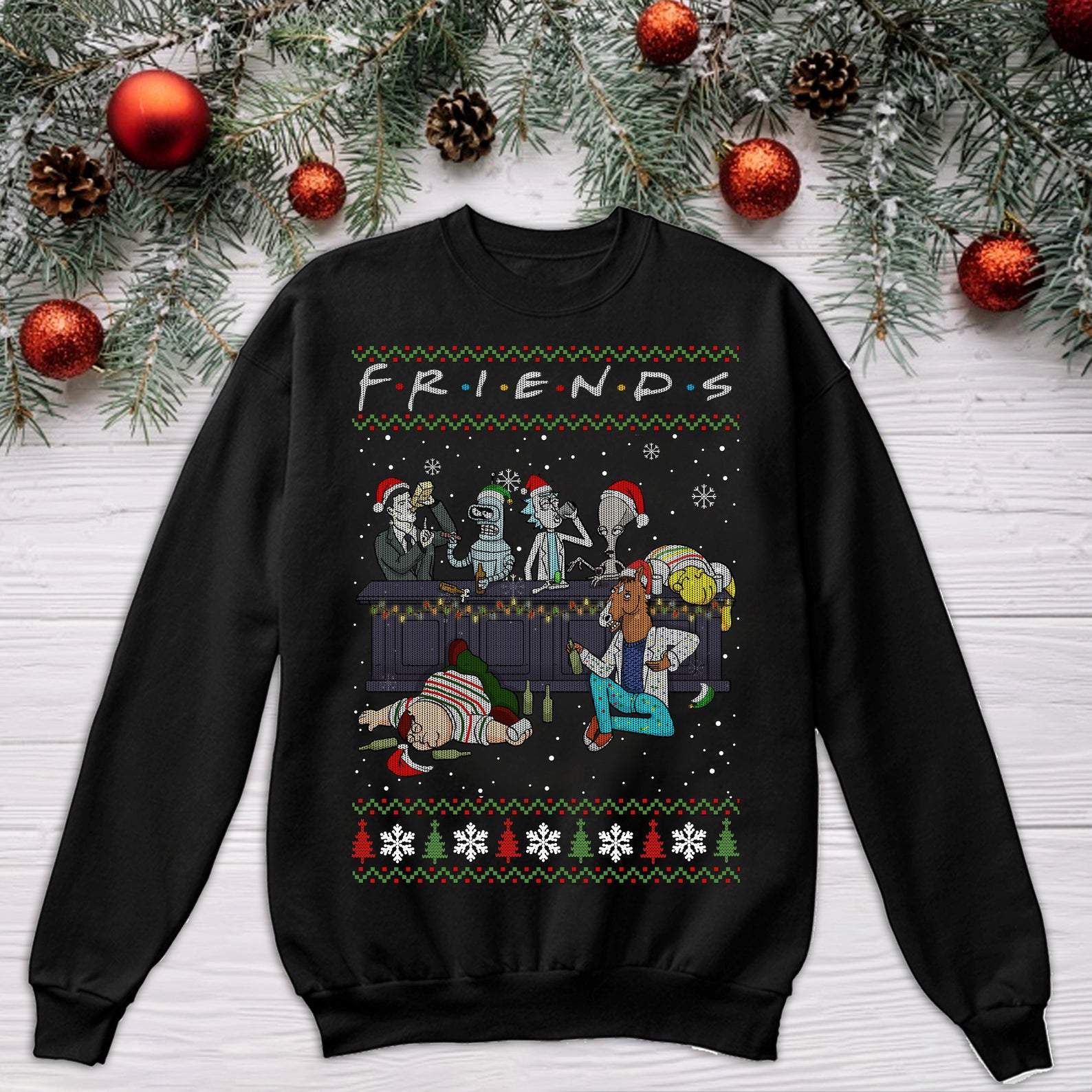 Friends Rick And Morty Simpson Ugly Christmas Sweater | Unisex | Adult | Us1742