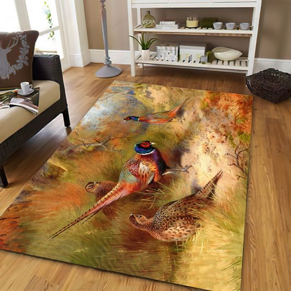 Pheasant Hunting Anti-Skid Plush Velour Area Rug | Ar1350