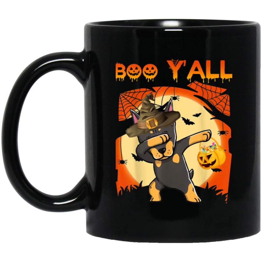 Doberman Pinscher Dabbing Boo Yall Ghost Halloween Dog Gift 11 oz 15 oz Mug Black