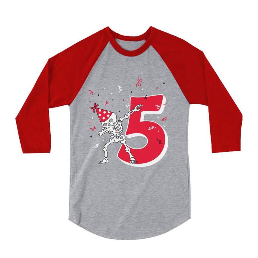 Dabbing Skeleton 5th Birthday Five Year 3/4 Sleeve Baseball Jersey Toddler Shirt