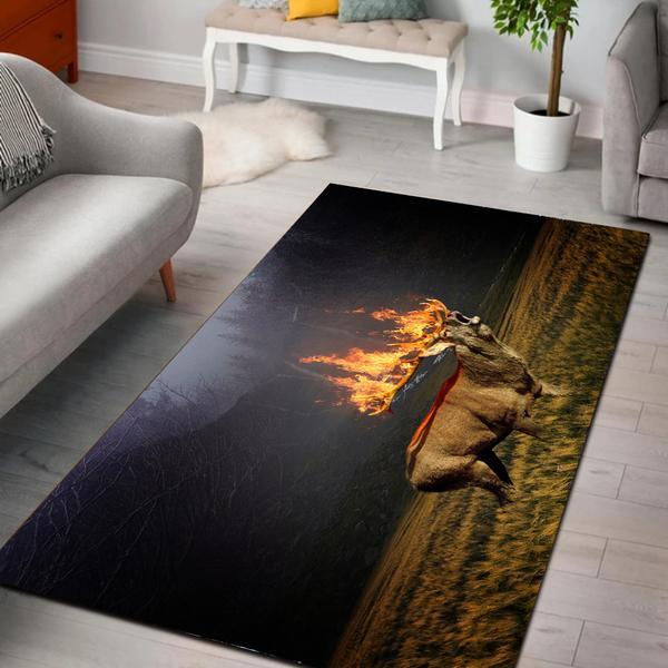 Deer Hunting Flame Carpet Anti-Skid Plush Velour Area Rug | Ar1072