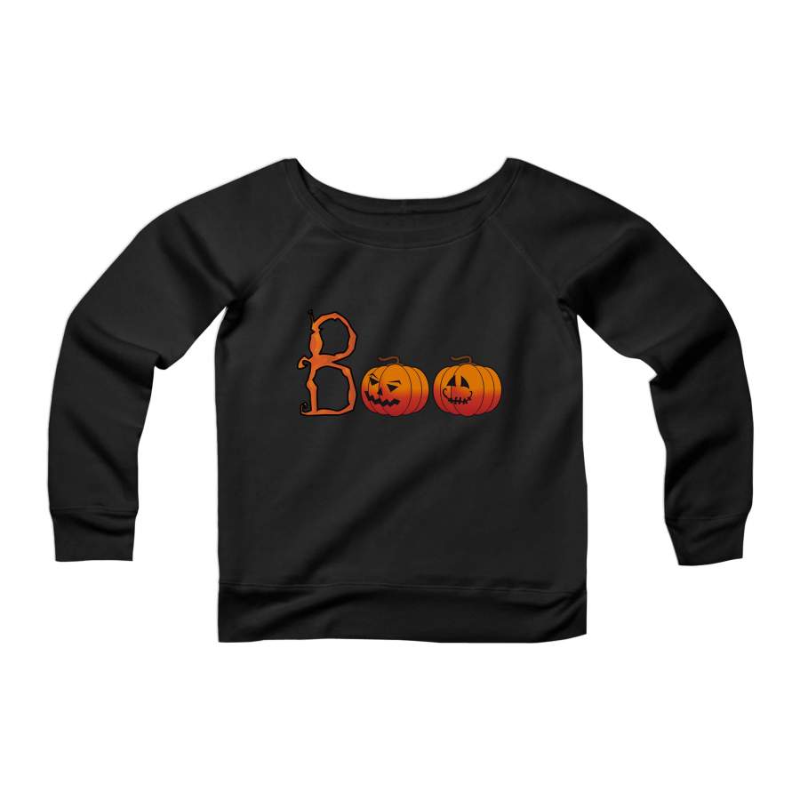 Boo Halloween Ghost Party Holiday CPY Womans Wide Neck Sweatshirt Sweater