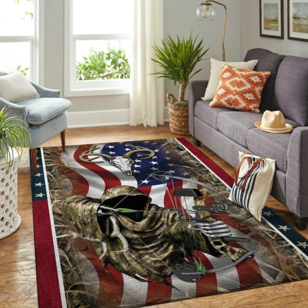 Spread Store 3D Deer Bow Hunting Us Flag Anti-Skid Plush Velour Area Rug | Ar1528