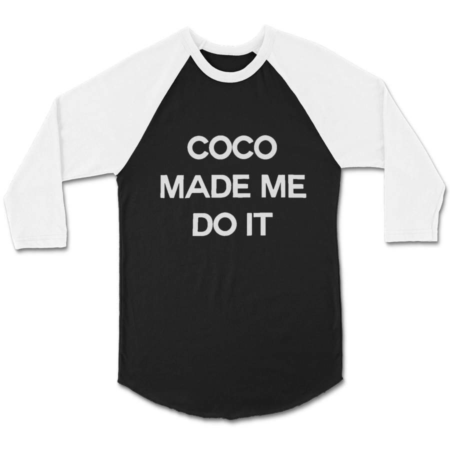 Btf Coco Made Me Do It Inspired Logo Parody Graphic Unique Holiday New York Brooklyn Nyc CPY Unisex 3/4 Sleeve Baseball Tee T-Shirt