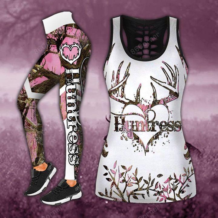 Hunting Heart Huntress Pink Camo Legging And Hollow Out Tank Top Set Outfit For Women | Adult | Lgs1085