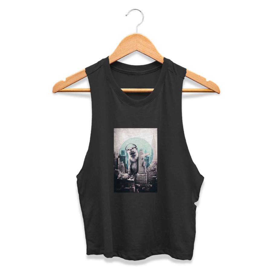 Dj Giant Otter New York Music Scene Funny Animal Geometric Art CPY Womans Crop Tanktop Tee