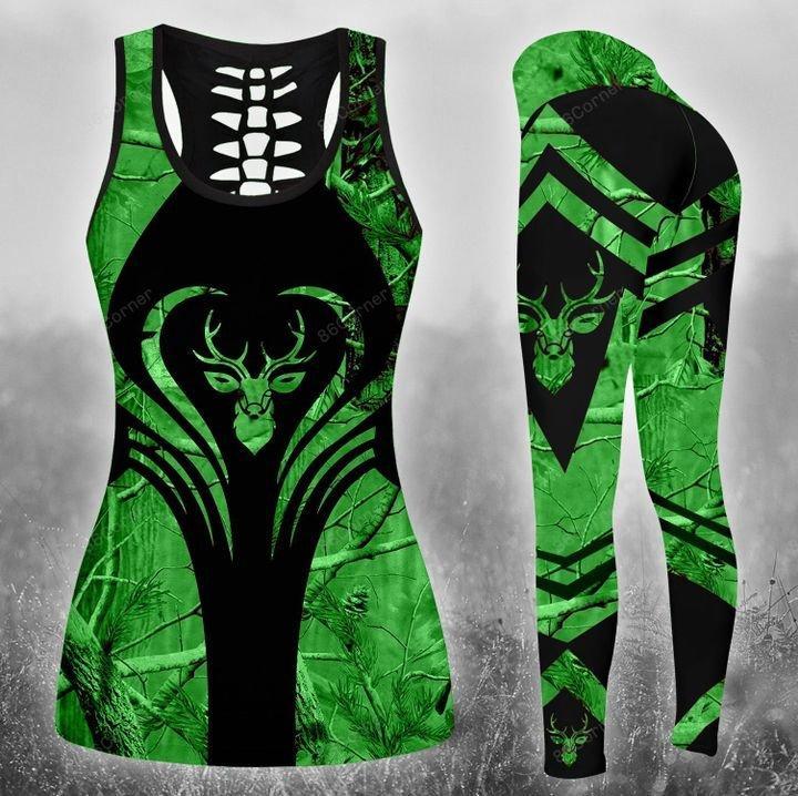 Deer Hunting Green Legging And Hollow Out Tank Top Set Outfit For Women | Adult | Lgs1084