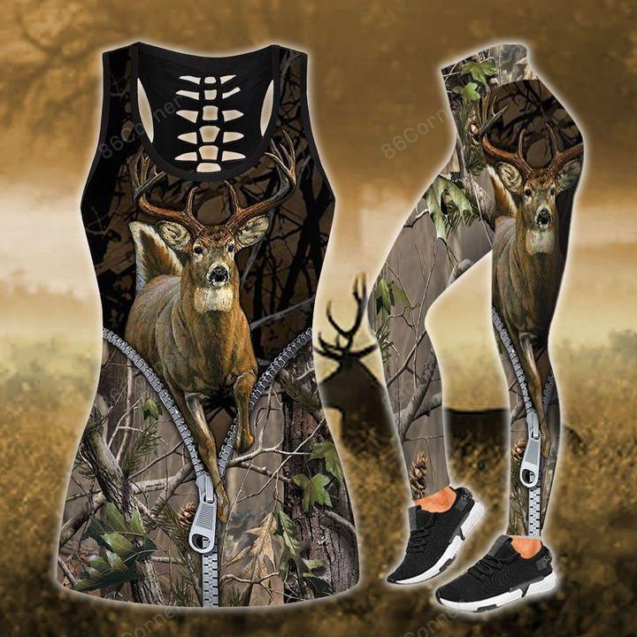 Deer Hunting Running Out Camo Legging And Hollow Out Tank Top Set Outfit For Women | Adult | Lgs1082