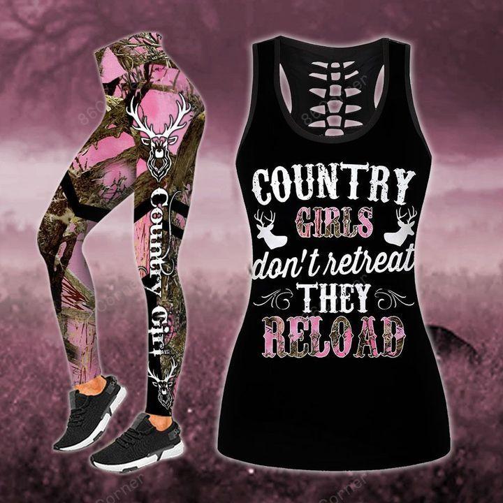 Hunting Country Girl Reload Pink Camo Legging And Hollow Out Tank Top Set Outfit For Women | Adult | Lgs1081