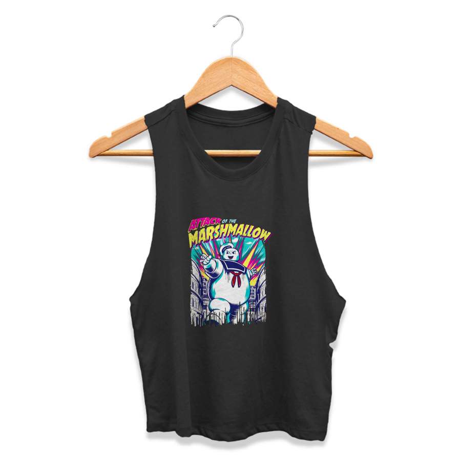 Attack Of The Marshmallow Ghostbusters Design Womans Crop Tanktop Tee