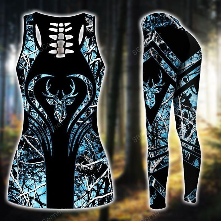 Deer Hunting Blue Legging And Hollow Out Tank Top Set Outfit For Women | Adult | Lgs1073