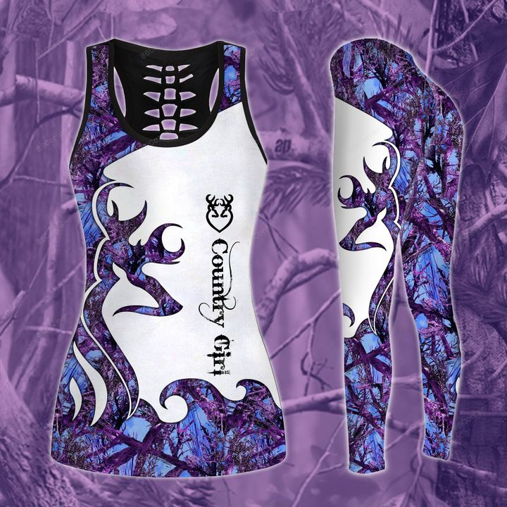 Deer Hunting Country Girl Legging And Hollow Out Tank Top Set Outfit For Women | Adult | Lgs1064