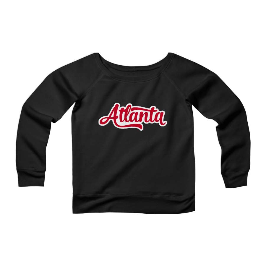 Atlanta Graphic Vintage Script Gifts Braves CPY Womans Wide Neck Sweatshirt Sweater