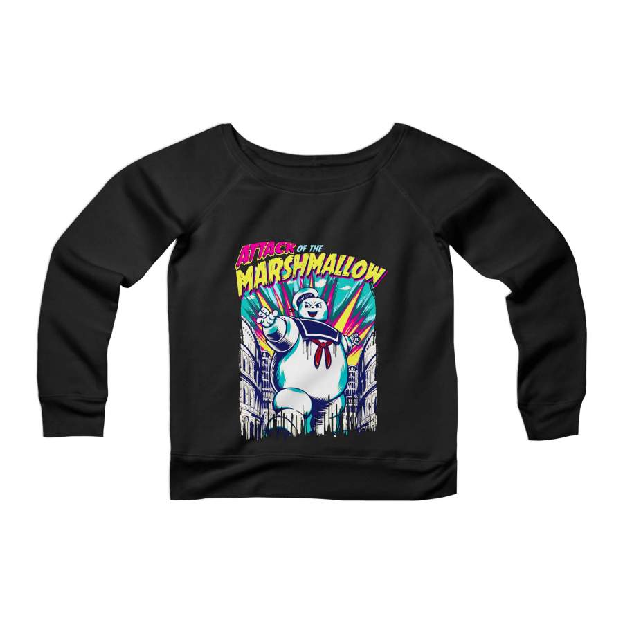 Attack Of The Marshmallow Ghostbusters Design Womans Wide Neck Sweatshirt Sweater